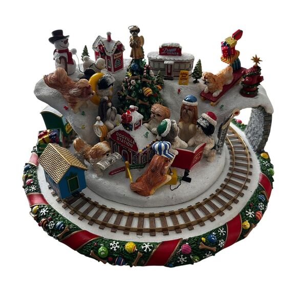 Rare Danbury Mint Shih Tzu Christmas Wonderland Animated Holiday Train Dogs - Picture 2 of 14